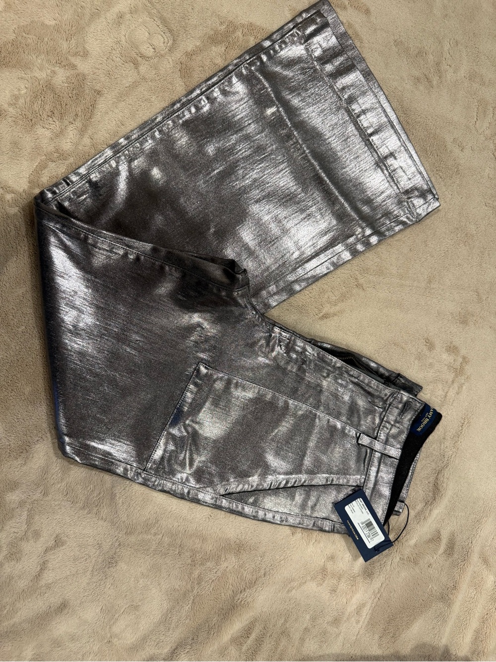 Womens Metallic Wide-Leg Pants in Silver